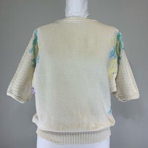Vintage Kyouko Design Studio Pastel Floral Embroidered Cotton Knit Sweater